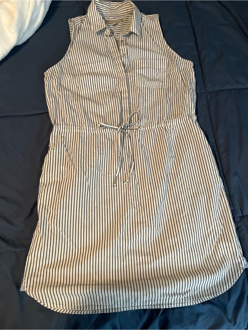 Banana Republic Sleeveless Collared Striped Dress - navy & Black